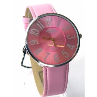 London Ladies Large Leather Strap Pink Silver Watch Brand New
