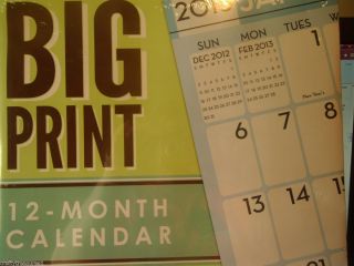 2013 Big Large Print Calendar x Large Writing Spaces Wall 12 x 11