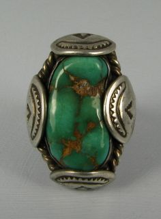 Vntg Unusual Navajo Sadie Calvin Turquoise Nugget Ring