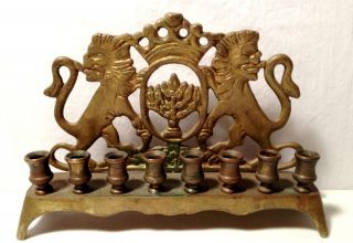 Vintage Antique Brass Candelabra with Lions