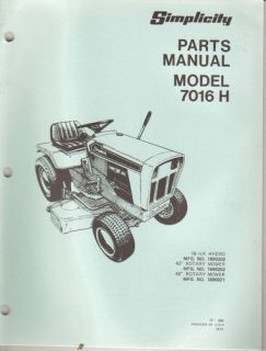 Simplicity 7016H 7016 Lawn Tractor Parts Manual