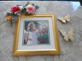 Home Interiors Picture Homco Girl Angel Child and Dove Frame