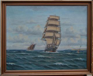 Lauritz Howe Wonderful Clipper Full Sail Seascape Oil Canvas