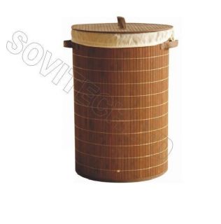 Large Brown Bamboo Laundry Basket Foldable Storage Bag with Lid