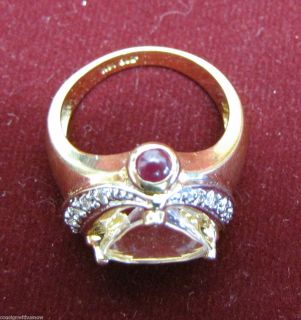 Laura Ramsey Morganite 14 KT w Diamonds Ruby Rings Size 7