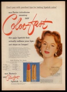 1952 Piper Laurie Photo Max Factor Color Fast Lipstick Vintage Print