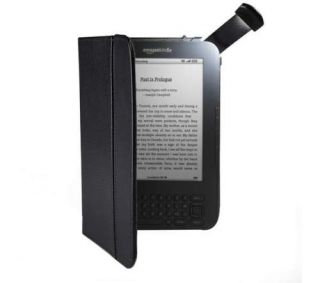  Black Leather Cover Case w Light for Kindle 3 aka Kindle