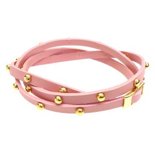 Pink Gold Studded Italian Calf Leather Wrap Bracelet