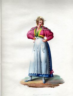 1840 Italy Rome Lazio Donna Eminente Woman Costume Watercolor