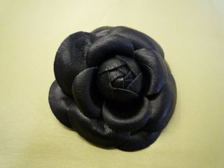 New 3 Black Flower Pin Brooch Camellia Genuine Leather Made in USA