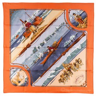Authentic Hermes Gronland Silk Scarf by Philippe Ledoux Coral