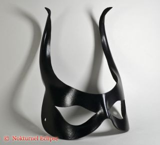 Black Devil Leather Mask Long Horns Halloween Costume