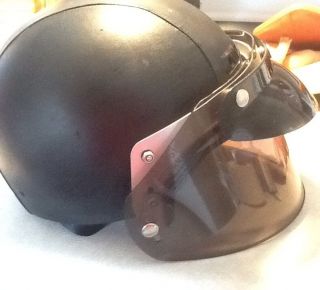 Leather Motorcycle Helmet with Full Face Shield and Harley Bag Size M
