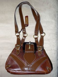 Gabbana Brown Leather Patent Leather Combination Bag Purse Tote