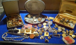 Mens Jewelry Lot Cuff Links Studs Flag Button Service Tie Pin Gold