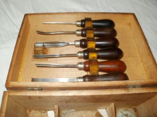 vintage wood tool carving and rare old air brush paint kit in folk art