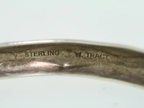 Signed w Tracy Antique Sterling Silver Navajo Bangle Bracelet