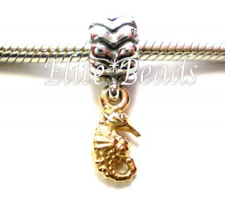 Authentic Pandora Sterling Silver with Dangle 14k Gold Seahorse Bead