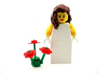 Lego Bride Minifig with Long Brown Hair and Flowers Ideal Wedding Cake