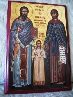  Greek Russian Byzantine Icon Saint Holy Rafael Nickolas Irene Lesbos