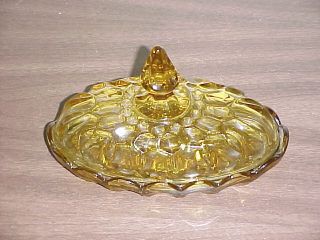 Anchor Hocking Fairfield Honey Amber Oval Butter Dish with Cover