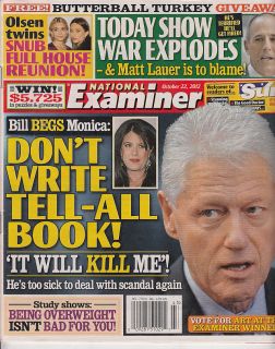 2012 National Examiner Bill Clinton Monica Lewinsky Matt Lauer