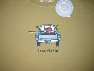 LIFE IS GOOD Gone Fishing Pickup Truck Jake Dog SS T Shirt NWT Mens M
