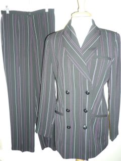 Tower Hill Collection Stripe Double Breasted 2 PC Pant Suit Size 8