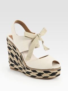 Tory Burch Linley Lace Up Espadrille Wedge Ivory Sz 8 New $195