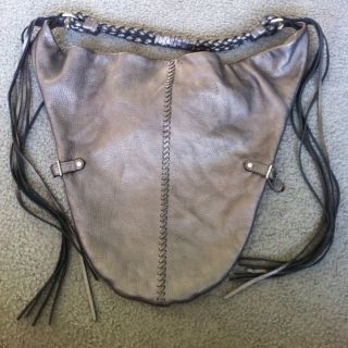 Linea Pelle Collection Leather Silver Large Hobo and Fringe Bag