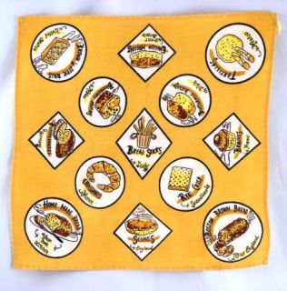 Vintage Linen Tea Towel Gold Pictures of Various Types of Breads Rolls