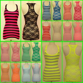Womens Juniors Sexy Sheer Lace Back Tank Top Basic Casual Racer Back