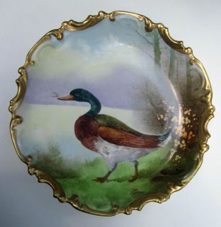 Antique Limoges Charger Plate Plaque Mallard Duck Bird Animal Wildlife