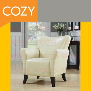 Faux Leather Upholstered Accent Chair Ivory Living Room