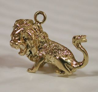 14k Gold Roaring Lion 3D Vintage Charm Pendant