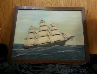 Sailing Wood Carved Painting Lloyd H Thomas Camden Maine RARE