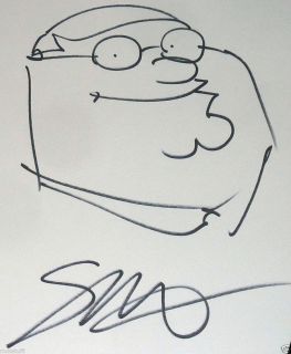 Original Peter Griffin Family Guy Signed Sketch Art Stewie Lois