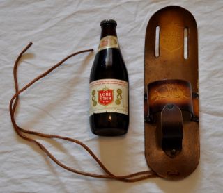 Lone Star Beer Leg and Belt Holster Made of Leather with Logo Embossed