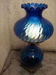 Vintage Working Cobalt Blue Electric 19 Tall Hurricane Lamp with Shade