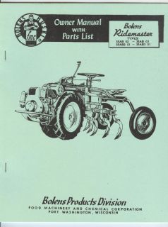 Bolens Ridemaster Garden Tractor Owner Manual Parts List