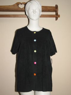 Coco Bay Black Terry Cloth Button Up Swimsuit Cover Up Top Size 1x 2X