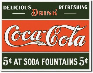 Vintage Tin Sign Ad Coke Coca Cola Soda Fountain 5 Cent