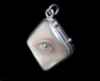 Victorian Rock Crystal Silver Locket w Lovers Eye Mouth Miniature