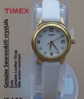 T2N449 Timex Classics Womens Genuine Swarovski Crystals White Leather