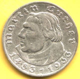 Very High Grade 1933 Nazi Silver Coin w Martin Luther
