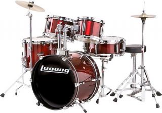 Ludwig Accent CS Combo 5pc Set Metallic Wine Red Drum Kit Throne New