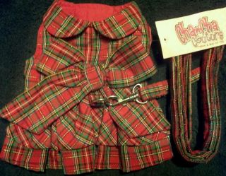 Sweetheart Dress w matching leash Red Plaid by Cha Cha Couture Size S