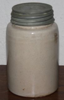 Antique Macomb Pottery Stoneware Lidded Canning Jar 1899 Vtg