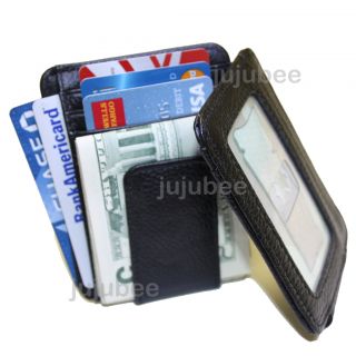 Genuine Leather Magnetic Money Clip ID Card Holder Case Wallet Black