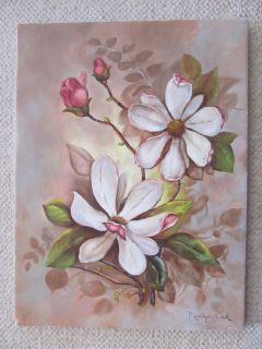PAINTING ESTATE FIND SIGNED FLORAL MAGNOLIA BLOSSOMS FLOWERS 12 x 16